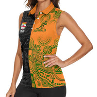 Custom Fiji And Australia Rugby Women Sleeveless Polo Shirt Fijian Tapa Pattern With Aussie Aboriginal Art LT14 - Polynesian Pride