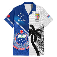 Fiji And Samoa Rugby Family Matching Mermaid Dress and Hawaiian Shirt 2023 World Cup Samoan Mix Tapa Pattern LT14 Dad's Shirt - Short Sleeve Blue - Polynesian Pride