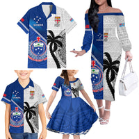 Fiji And Samoa Rugby Family Matching Off Shoulder Long Sleeve Dress and Hawaiian Shirt 2023 World Cup Samoan Mix Tapa Pattern LT14 - Polynesian Pride
