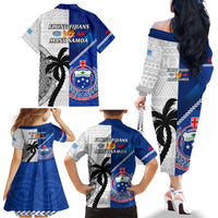 Fiji And Samoa Rugby Family Matching Off Shoulder Long Sleeve Dress and Hawaiian Shirt 2023 World Cup Samoan Mix Tapa Pattern LT14 - Polynesian Pride