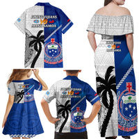 Fiji And Samoa Rugby Family Matching Off Shoulder Maxi Dress and Hawaiian Shirt 2023 World Cup Samoan Mix Tapa Pattern LT14 - Polynesian Pride