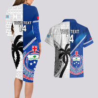 Custom Fiji And Samoa Rugby Couples Matching Long Sleeve Bodycon Dress and Hawaiian Shirt 2023 World Cup Samoan Mix Tapa Pattern LT14 - Polynesian Pride
