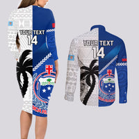 Custom Fiji And Samoa Rugby Couples Matching Long Sleeve Bodycon Dress and Long Sleeve Button Shirts 2023 World Cup Samoan Mix Tapa Pattern LT14 - Polynesian Pride