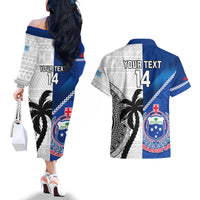Custom Fiji And Samoa Rugby Couples Matching Off The Shoulder Long Sleeve Dress and Hawaiian Shirt 2023 World Cup Samoan Mix Tapa Pattern LT14 - Polynesian Pride