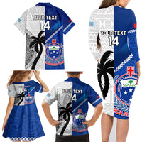 Custom Fiji And Samoa Rugby Family Matching Long Sleeve Bodycon Dress and Hawaiian Shirt 2023 World Cup Samoan Mix Tapa Pattern LT14 - Polynesian Pride