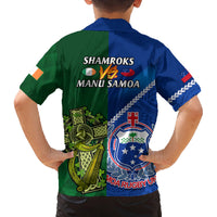 Samoa And Ireland Rugby Family Matching Off Shoulder Short Dress and Hawaiian Shirt 2023 World Cup Manu Samoa With Shamrocks LT14 - Polynesian Pride