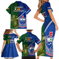 Samoa And Ireland Rugby Family Matching Short Sleeve Bodycon Dress and Hawaiian Shirt 2023 World Cup Manu Samoa With Shamrocks LT14 - Polynesian Pride