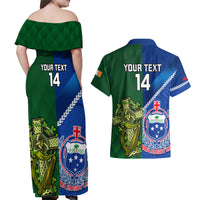Custom Samoa And Ireland Rugby Couples Matching Off Shoulder Maxi Dress and Hawaiian Shirt 2023 World Cup Manu Samoa With Shamrocks LT14 - Polynesian Pride