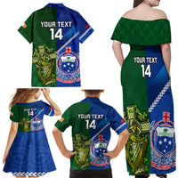 Custom Samoa And Ireland Rugby Family Matching Off Shoulder Maxi Dress and Hawaiian Shirt 2023 World Cup Manu Samoa With Shamrocks LT14 - Polynesian Pride