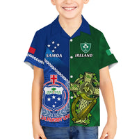 Custom Samoa And Ireland Rugby Family Matching Off Shoulder Short Dress and Hawaiian Shirt 2023 World Cup Manu Samoa With Shamrocks LT14 Son's Shirt Blue - Polynesian Pride