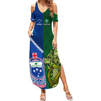 Custom Samoa And Ireland Rugby Family Matching Summer Maxi Dress and Hawaiian Shirt 2023 World Cup Manu Samoa With Shamrocks LT14 Mom's Dress Blue - Polynesian Pride