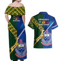 Samoa And South Africa Rugby Couples Matching Off Shoulder Maxi Dress and Hawaiian Shirt 2023 World Cup Manu Samoa With Springboks LT14 - Polynesian Pride