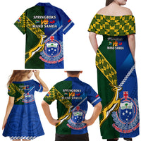Samoa And South Africa Rugby Family Matching Off Shoulder Maxi Dress and Hawaiian Shirt 2023 World Cup Manu Samoa With Springboks LT14 - Polynesian Pride