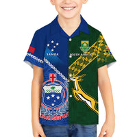 Samoa And South Africa Rugby Family Matching Off Shoulder Maxi Dress and Hawaiian Shirt 2023 World Cup Manu Samoa With Springboks LT14 Son's Shirt Blue - Polynesian Pride