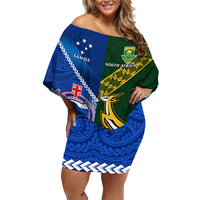 Samoa And South Africa Rugby Family Matching Off Shoulder Short Dress and Hawaiian Shirt 2023 World Cup Manu Samoa With Springboks LT14 Mom's Dress Blue - Polynesian Pride