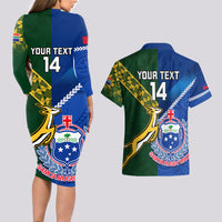 Custom Samoa And South Africa Rugby Couples Matching Long Sleeve Bodycon Dress and Hawaiian Shirt 2023 World Cup Manu Samoa With Springboks LT14 - Polynesian Pride
