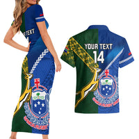 Custom Samoa And South Africa Rugby Couples Matching Short Sleeve Bodycon Dress and Hawaiian Shirt 2023 World Cup Manu Samoa With Springboks LT14 - Polynesian Pride