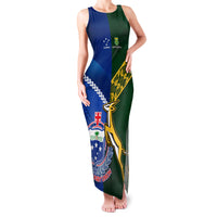 Custom Samoa And South Africa Rugby Family Matching Tank Maxi Dress and Hawaiian Shirt 2023 World Cup Manu Samoa With Springboks LT14 Mom's Dress Blue - Polynesian Pride
