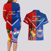 Samoa And Tonga Rugby Couples Matching Long Sleeve Bodycon Dress and Hawaiian Shirt 2023 World Cup Manu Samoa With Ikale Tahi LT14 - Polynesian Pride