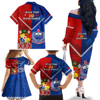 Samoa And Tonga Rugby Family Matching Off Shoulder Long Sleeve Dress and Hawaiian Shirt 2023 World Cup Manu Samoa With Ikale Tahi LT14 - Polynesian Pride