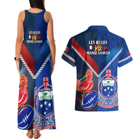 Samoa And France Rugby Couples Matching Tank Maxi Dress and Hawaiian Shirt 2023 World Cup Manu Samoa With Les Bleus LT14 - Polynesian Pride