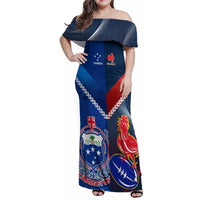 Samoa And France Rugby Family Matching Off Shoulder Maxi Dress and Hawaiian Shirt 2023 World Cup Manu Samoa With Les Bleus LT14 Mom's Dress Blue - Polynesian Pride