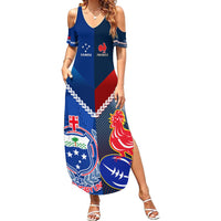 Samoa And France Rugby Family Matching Summer Maxi Dress and Hawaiian Shirt 2023 World Cup Manu Samoa With Les Bleus LT14 Mom's Dress Blue - Polynesian Pride