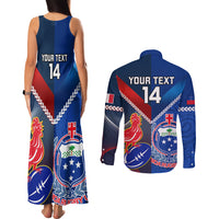 Custom Samoa And France Rugby Couples Matching Tank Maxi Dress and Long Sleeve Button Shirts 2023 World Cup Manu Samoa With Les Bleus LT14 - Polynesian Pride