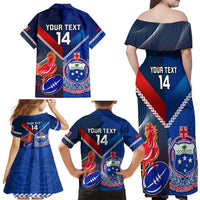 Custom Samoa And France Rugby Family Matching Off Shoulder Maxi Dress and Hawaiian Shirt 2023 World Cup Manu Samoa With Les Bleus LT14 - Polynesian Pride