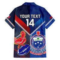 Custom Samoa And France Rugby Family Matching Off Shoulder Maxi Dress and Hawaiian Shirt 2023 World Cup Manu Samoa With Les Bleus LT14 - Polynesian Pride
