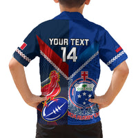 Custom Samoa And France Rugby Family Matching Short Sleeve Bodycon Dress and Hawaiian Shirt 2023 World Cup Manu Samoa With Les Bleus LT14 - Polynesian Pride