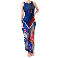 Custom Samoa And France Rugby Family Matching Tank Maxi Dress and Hawaiian Shirt 2023 World Cup Manu Samoa With Les Bleus LT14 Mom's Dress Blue - Polynesian Pride