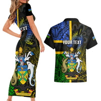 Personalised South Sea Islanders Couples Matching Short Sleeve Bodycon Dress and Hawaiian Shirt Kanakas With Solomon Islands Coat Of Arms LT14 - Polynesian Pride