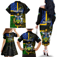 Personalised South Sea Islanders Family Matching Off Shoulder Long Sleeve Dress and Hawaiian Shirt Kanakas With Solomon Islands Coat Of Arms LT14 - Polynesian Pride