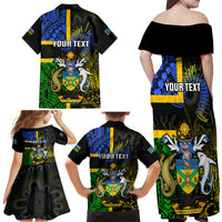 Personalised South Sea Islanders Family Matching Off Shoulder Maxi Dress and Hawaiian Shirt Kanakas With Solomon Islands Coat Of Arms LT14 - Polynesian Pride