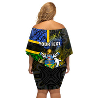 Personalised South Sea Islanders Family Matching Off Shoulder Short Dress and Hawaiian Shirt Kanakas With Solomon Islands Coat Of Arms LT14 - Polynesian Pride