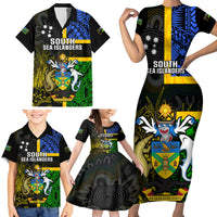 Personalised South Sea Islanders Family Matching Short Sleeve Bodycon Dress and Hawaiian Shirt Kanakas With Solomon Islands Coat Of Arms LT14 - Polynesian Pride