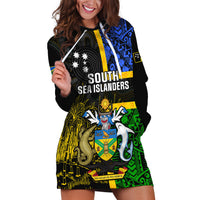 Personalised South Sea Islanders Hoodie Dress Kanakas With Solomon Islands Coat Of Arms LT14 Black - Polynesian Pride