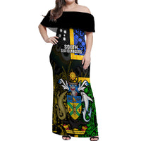 Personalised South Sea Islanders Off Shoulder Maxi Dress Kanakas With Solomon Islands Coat Of Arms LT14 Women Black - Polynesian Pride