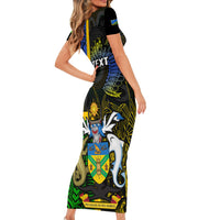 Personalised South Sea Islanders Short Sleeve Bodycon Dress Kanakas With Solomon Islands Coat Of Arms LT14 - Polynesian Pride