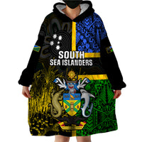 Personalised South Sea Islanders Wearable Blanket Hoodie Kanakas With Solomon Islands Coat Of Arms LT14 - Polynesian Pride