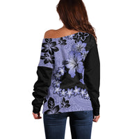 Purple Hawaii Off Shoulder Sweater Tapa Cloth Mix Tropical Flowers Pastel Vibes LT14 - Polynesian Pride