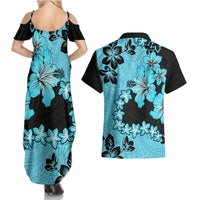 Blue Hawaii Couples Matching Summer Maxi Dress and Hawaiian Shirt Tapa Cloth Mix Tropical Flowers Pastel Vibes LT14 - Polynesian Pride