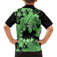 Green Hawaii Kid Hawaiian Shirt Tapa Cloth Mix Tropical Flowers Pastel Vibes LT14 - Polynesian Pride