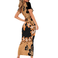 Orange Hawaii Short Sleeve Bodycon Dress Tapa Cloth Mix Tropical Flowers Pastel Vibes LT14 - Polynesian Pride