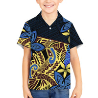 Polynesia Fabric Kid Hawaiian Shirt Polynesian Tribal With Frangipani Flowers LT14 Kid Blue - Polynesian Pride