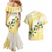 Gold And White Polynesia Plumeria Couples Matching Mermaid Dress and Hawaiian Shirt Curves Tropical Vibes LT14 - Polynesian Pride