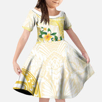 Gold And White Polynesia Plumeria Family Matching Mermaid Dress and Hawaiian Shirt Curves Tropical Vibes LT14 Daughter's Dress Gold - Polynesian Pride