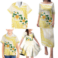 Gold And White Polynesia Plumeria Family Matching Puletasi and Hawaiian Shirt Curves Tropical Vibes LT14 - Polynesian Pride
