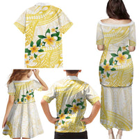 Gold And White Polynesia Plumeria Family Matching Puletasi and Hawaiian Shirt Curves Tropical Vibes LT14 - Polynesian Pride